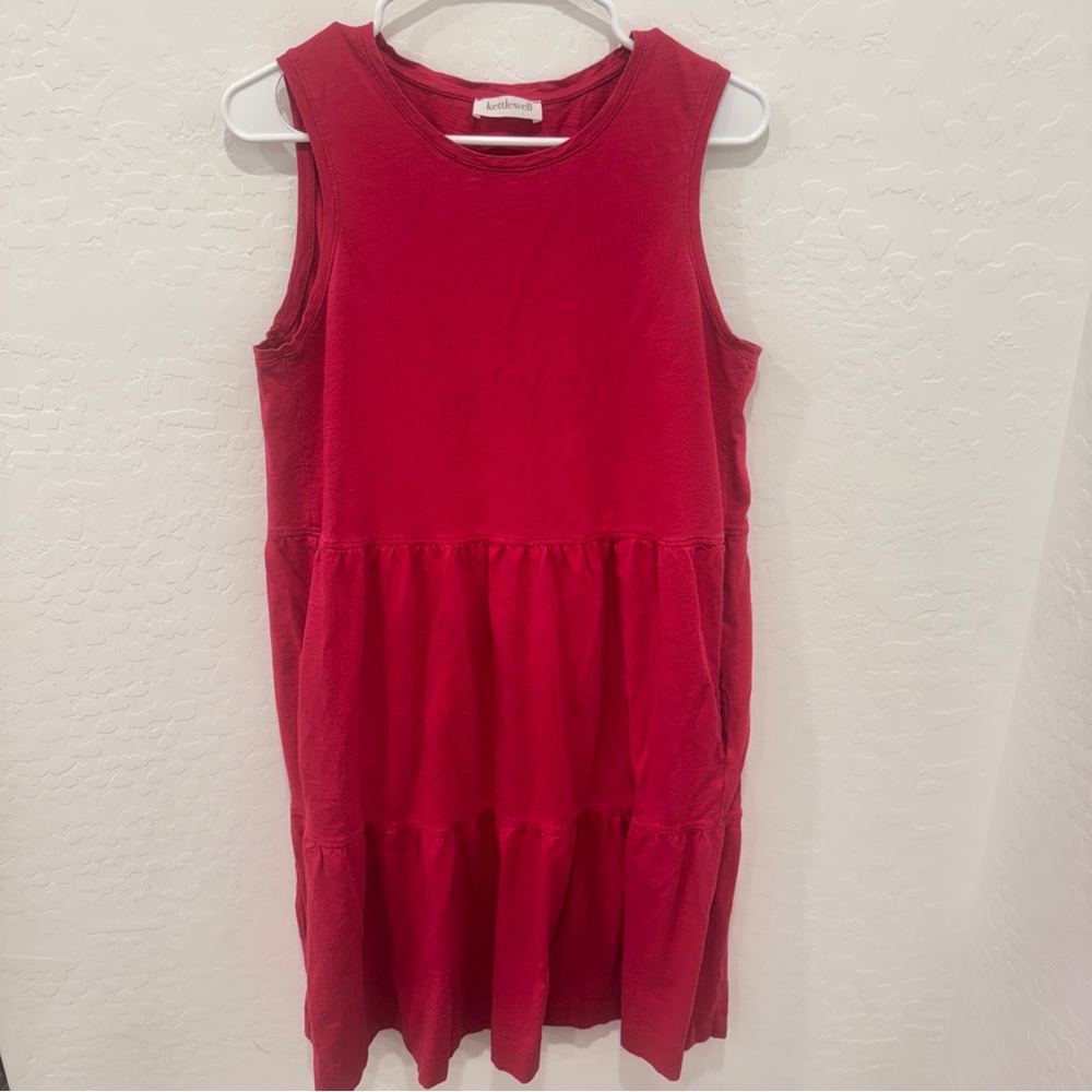 Kettlewell Dress Womens Large Pink-Red Sleeveless Tiered Ruffle Pockets Casual